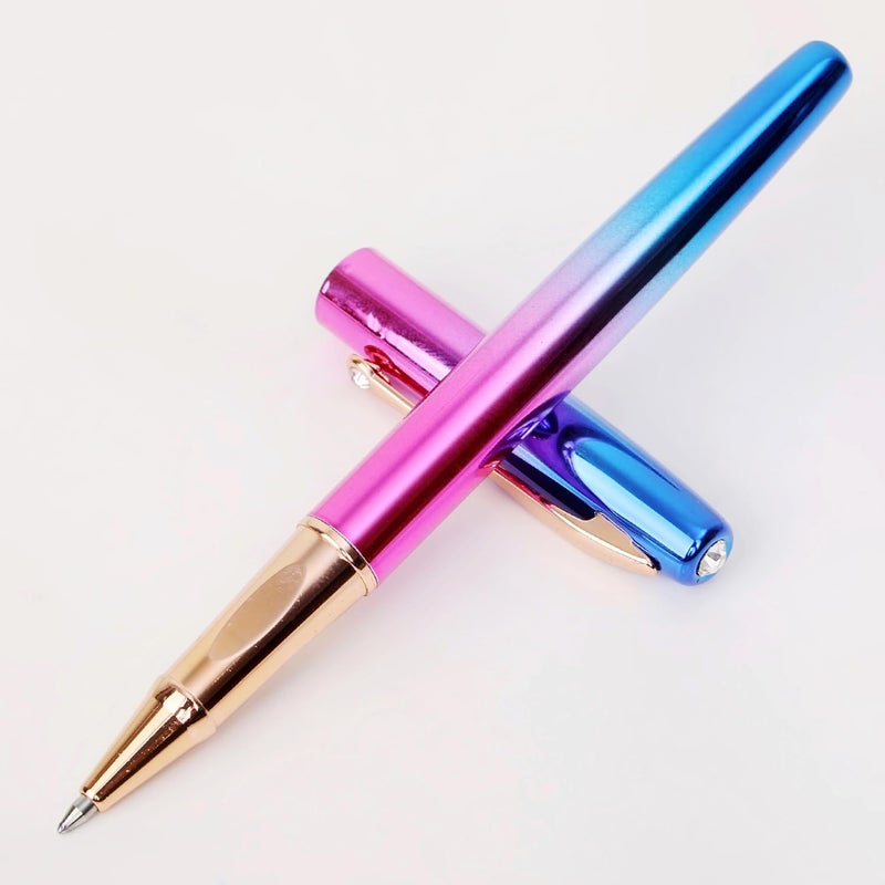 crewtone 20759 Luxury Roller Ball Pen Glossy Finish Rainbow Color Metal Body with Copper Studded Stone Clip, Gift Set for Men & Women, Executives with High End Gift Box. - Image 4