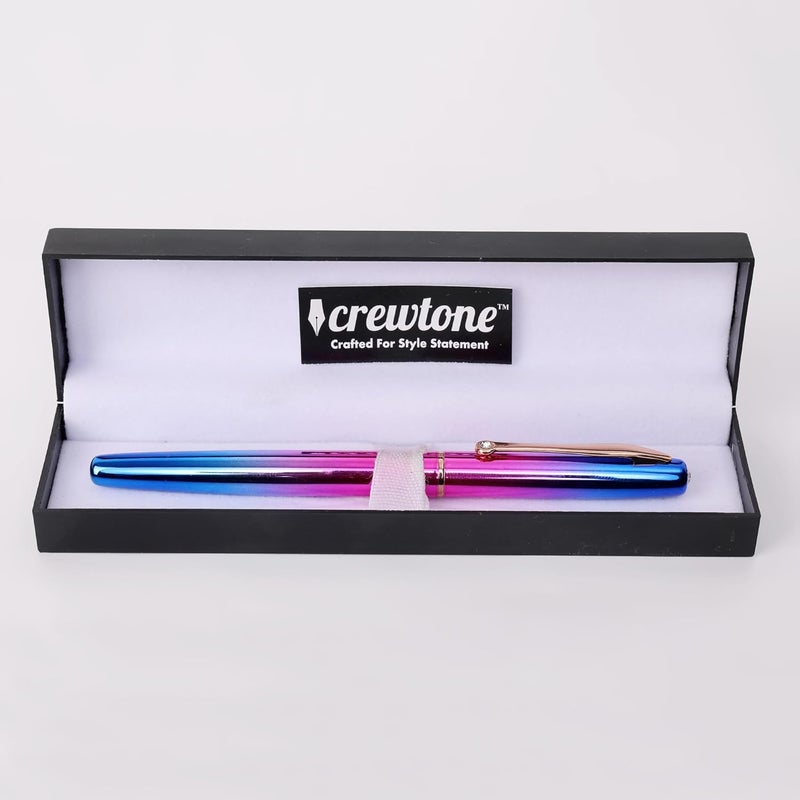 crewtone 20759 Luxury Roller Ball Pen Glossy Finish Rainbow Color Metal Body with Copper Studded Stone Clip, Gift Set for Men & Women, Executives with High End Gift Box. - Image 3