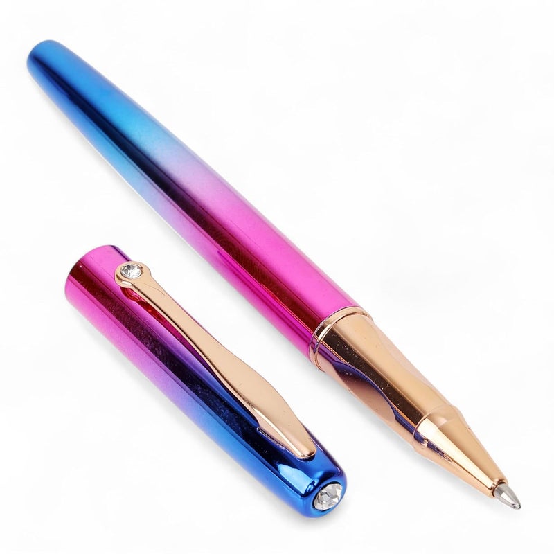 crewtone 20759 Luxury Roller Ball Pen Glossy Finish Rainbow Color Metal Body with Copper Studded Stone Clip, Gift Set for Men & Women, Executives with High End Gift Box. - Image 1