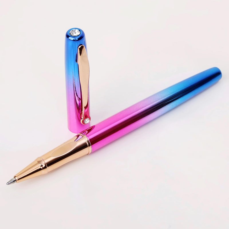 crewtone 20759 Luxury Roller Ball Pen Glossy Finish Rainbow Color Metal Body with Copper Studded Stone Clip, Gift Set for Men & Women, Executives with High End Gift Box. - Image 2