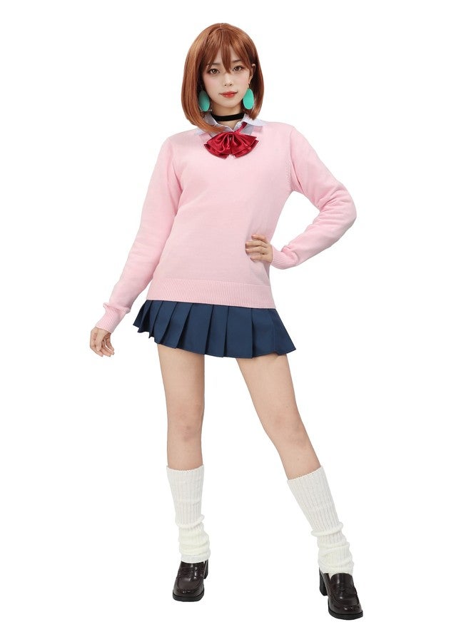 C-ZOFEK Ayase Cosplay Costume Full Set Uniform Outfits Shirts Pullover Skirts Earring for Adult Women Halloween Party (Pink, X-Small) - Image 2
