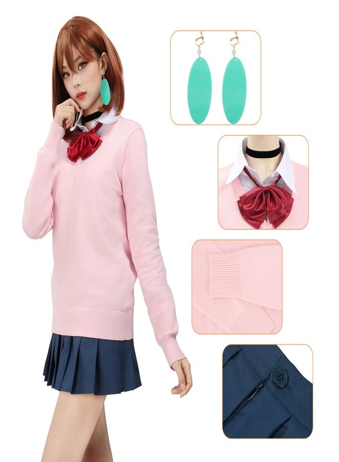 C-ZOFEK Ayase Cosplay Costume Full Set Uniform Outfits Shirts Pullover Skirts Earring for Adult Women Halloween Party (Pink, X-Small) - Image 4
