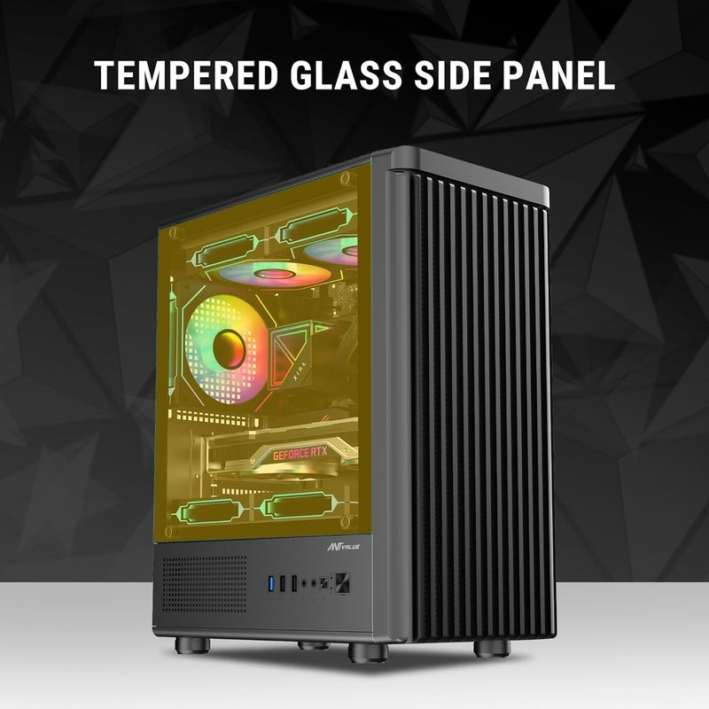 Ant Value VM45 Mid-Tower Computer Case/Gaming Cabinet - Black | Support M-ATX, ITX | Pre-Installed 4 Fans - Image 2
