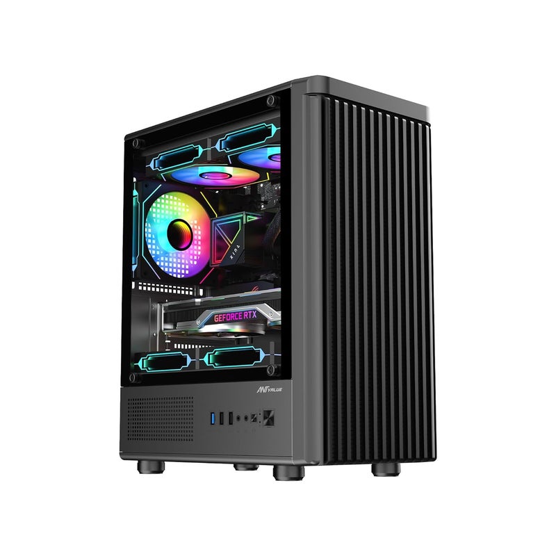 Ant Value VM45 Mid-Tower Computer Case/Gaming Cabinet - Black | Support M-ATX, ITX | Pre-Installed 4 Fans - Image 1
