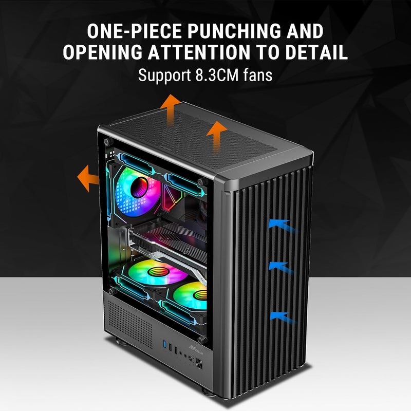 Ant Value VM45 Mid-Tower Computer Case/Gaming Cabinet - Black | Support M-ATX, ITX | Pre-Installed 4 Fans - Image 5