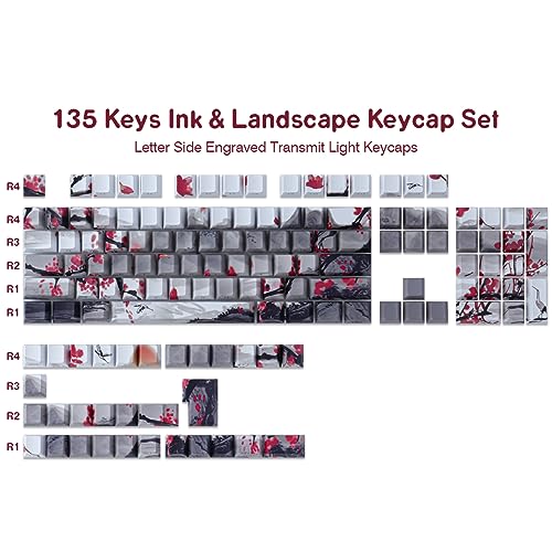 Tsungup PBT Keycaps - Side Printed Keycap Set,135 Keys Double Shot Shine Through Landscape Painting Custom Keycaps,Cherry Profile Keyboard Key caps for Cherry MX Switches Mechanical Keyboards - Image 5