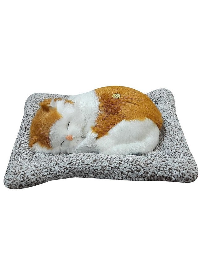 Tickles Sleeping Cat On Carpet Silicone Animal Toy for Kids Car Dashboard & Office Desk (Color: Orange & White Size: 8 cm) - Image 1