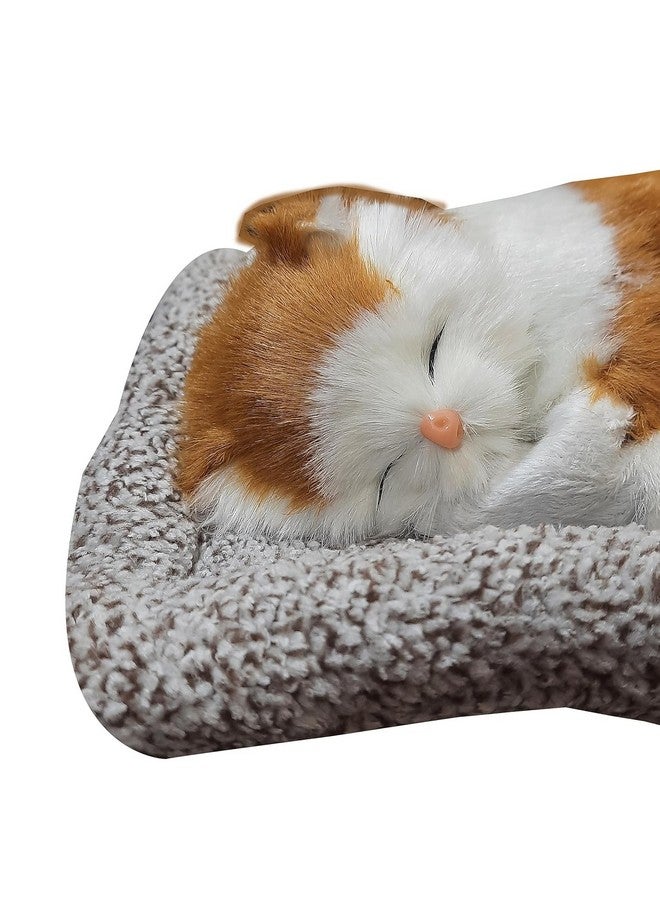 Tickles Sleeping Cat On Carpet Silicone Animal Toy for Kids Car Dashboard & Office Desk (Color: Orange & White Size: 8 cm) - Image 2