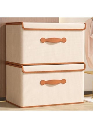 Storage Box with Lids, Cube Storage Bin, Cotton Linen Fabric Organizer Box with PU Leather Handles, Foldable Washable Decorative Storage Bins with Lids - pzsku/ZF2A5F64BF5E3177B3029Z/45/1742816296/fd7e31c9-ce76-495e-9db6-5c600eaa77cc