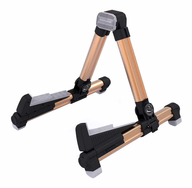GALUX GS-200 Heavy-Duty Folding Guitar Stand - Secure & Stylish Display for Acoustic, Electric, and Bass Guitars -Adjustable Height and Padded Protection (Rose Gold) - Image 1