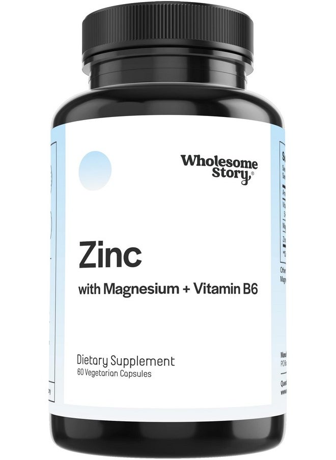Wholesome Story - 3In1 Zinc Picolinate Magnesium Glycinate Supplements With Vitamin B6; Magnesium And Zinc Vitamin; Reproductive & Fertility Health Hormone Balance Immune System Support; 60 Vegetarian Capsules - Image 1