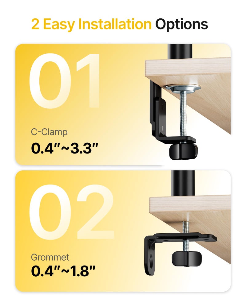monTEK Triple Monitor Stand Mount, Fully Adjustable Desk Mount for 3 Screen up to 17â€-32â€ and 22lbs Capacity Each Arm, Stable Monitor Arm with C Clamp and Grommet Base, VESA 75x75mm/100x100mm - Image 5