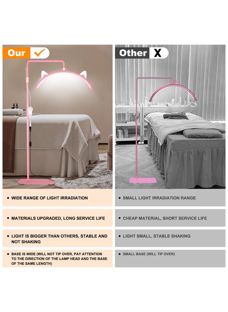 XiuWoo - Lash Light for Eyelash Tech, Stepless Dimmable 3 Color Modes Half Moon Lamp, Estheticians Light with Phone Holder, Height Adjustable LED Lash Lamp for Eyelash Extensions Makeup Tattoo Spa Nail Pink 33 x 9.06 x 71 inches - Image 1