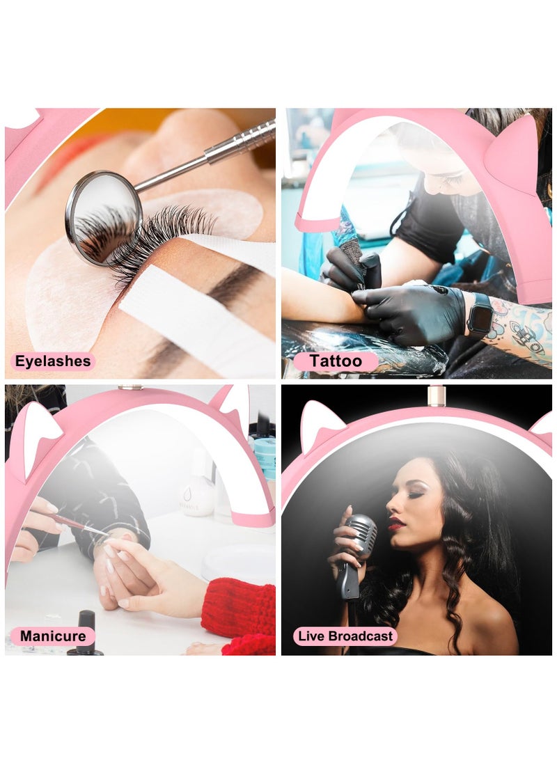 XiuWoo - Lash Light for Eyelash Tech, Stepless Dimmable 3 Color Modes Half Moon Lamp, Estheticians Light with Phone Holder, Height Adjustable LED Lash Lamp for Eyelash Extensions Makeup Tattoo Spa Nail Pink 33 x 9.06 x 71 inches - Image 1