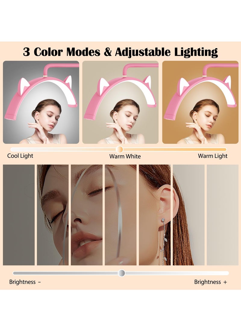 XiuWoo - Lash Light for Eyelash Tech, Stepless Dimmable 3 Color Modes Half Moon Lamp, Estheticians Light with Phone Holder, Height Adjustable LED Lash Lamp for Eyelash Extensions Makeup Tattoo Spa Nail Pink 33 x 9.06 x 71 inches - Image 1