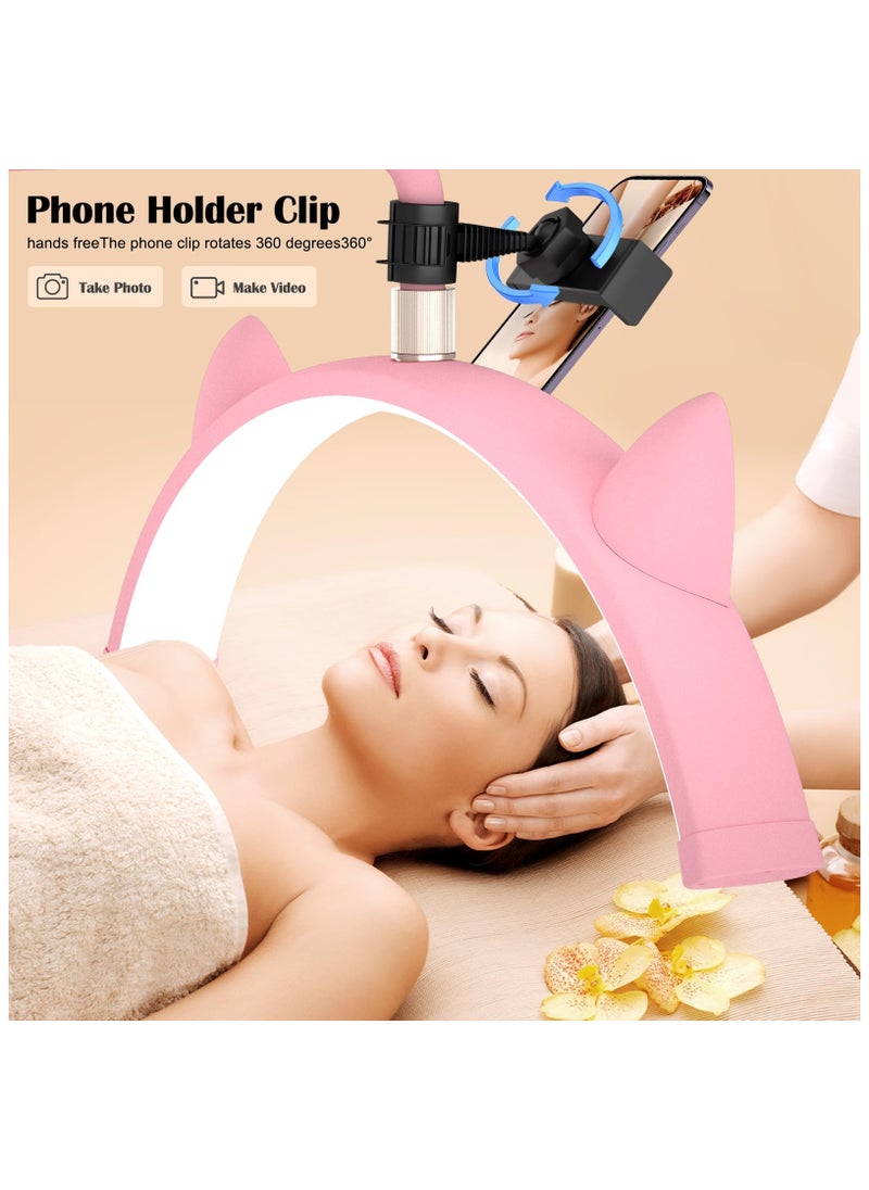 XiuWoo - Lash Light for Eyelash Tech, Stepless Dimmable 3 Color Modes Half Moon Lamp, Estheticians Light with Phone Holder, Height Adjustable LED Lash Lamp for Eyelash Extensions Makeup Tattoo Spa Nail Pink 33 x 9.06 x 71 inches - Image 1