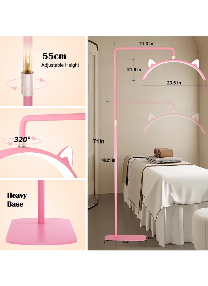 XiuWoo - Lash Light for Eyelash Tech, Stepless Dimmable 3 Color Modes Half Moon Lamp, Estheticians Light with Phone Holder, Height Adjustable LED Lash Lamp for Eyelash Extensions Makeup Tattoo Spa Nail Pink 33 x 9.06 x 71 inches - Image 1