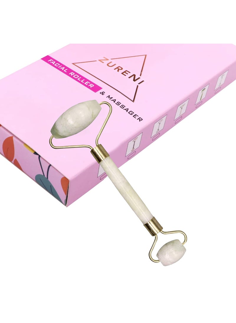 Zureni Zureni ZNMG02 Natural Jade Double Sided Face Roller Facial Massager Massage Stone Beauty Tool for Face Neck Toning Firming  Serum Application 1Pc  - Image 1