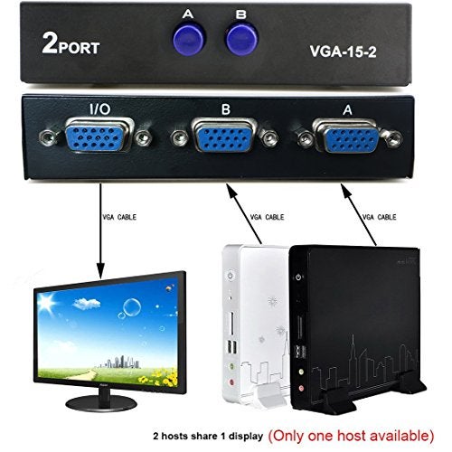 PASOW 2 in 1 Out 2 Port VGA Switch - Press Button Two Way Video Switch for PC TV Monitor - Black - Image 4