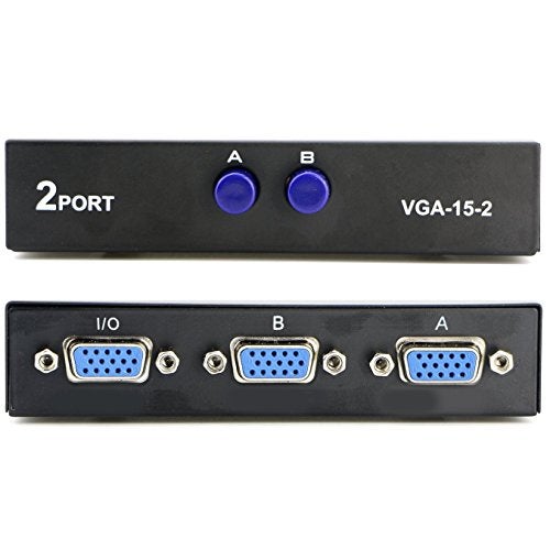 PASOW 2 in 1 Out 2 Port VGA Switch - Press Button Two Way Video Switch for PC TV Monitor - Black - Image 1
