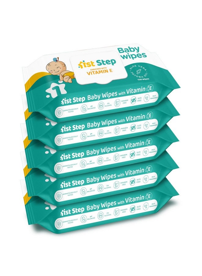 1st Step Baby Wipes With Lid Enriched And Aloe-Vera And Jojoba Oil (72 Wipes/Pack X 5 Packs = 360 Wipes) - Image 1
