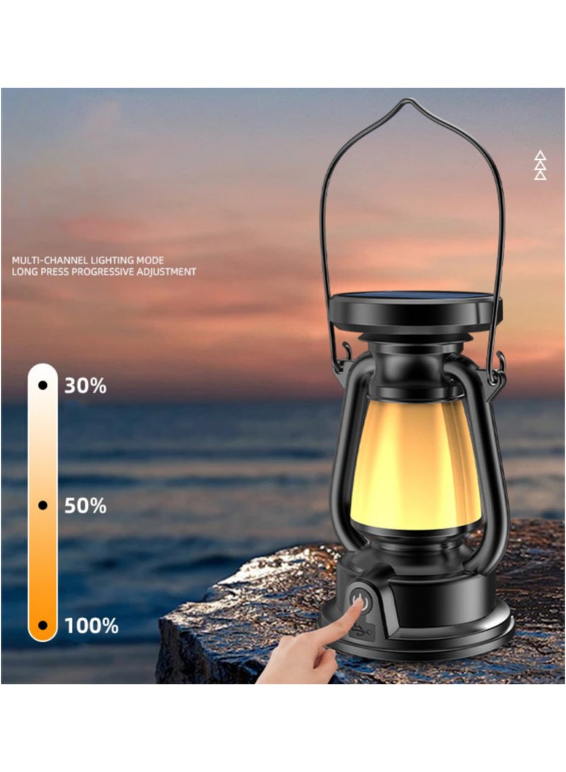 Classic Solar-Powered Camping Lantern with Simulated Candle Effect - Type-C Rechargeable and Water-Resistant Vintage Light - Image 2