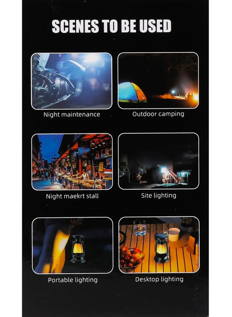 Classic Solar-Powered Camping Lantern with Simulated Candle Effect - Type-C Rechargeable and Water-Resistant Vintage Light - Image 3
