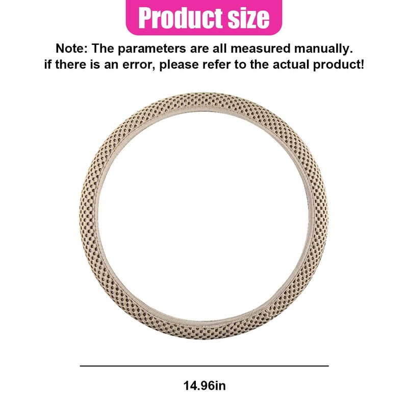UHANBUT Elastic Stretch Steering Wheel Cover, Anti-Slip 15 inch Microfiber Odorless Breathable Ice Silk Car Steering Wheel Protector, Easy Carry, Warm in Winter & Cool in Summer (Beige) - Image 2
