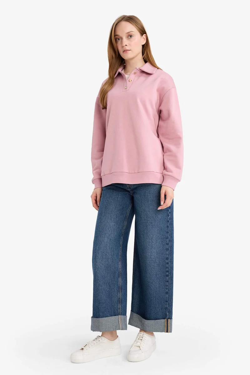 DeFacto Regular Fit Thick Sweatshirt Fabric Polo Collar Sweat Tunic