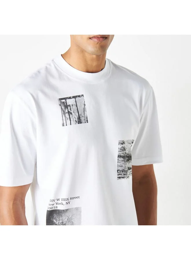 Iconic Iconic Printed Crew Neck T-shirt with Short Sleeves