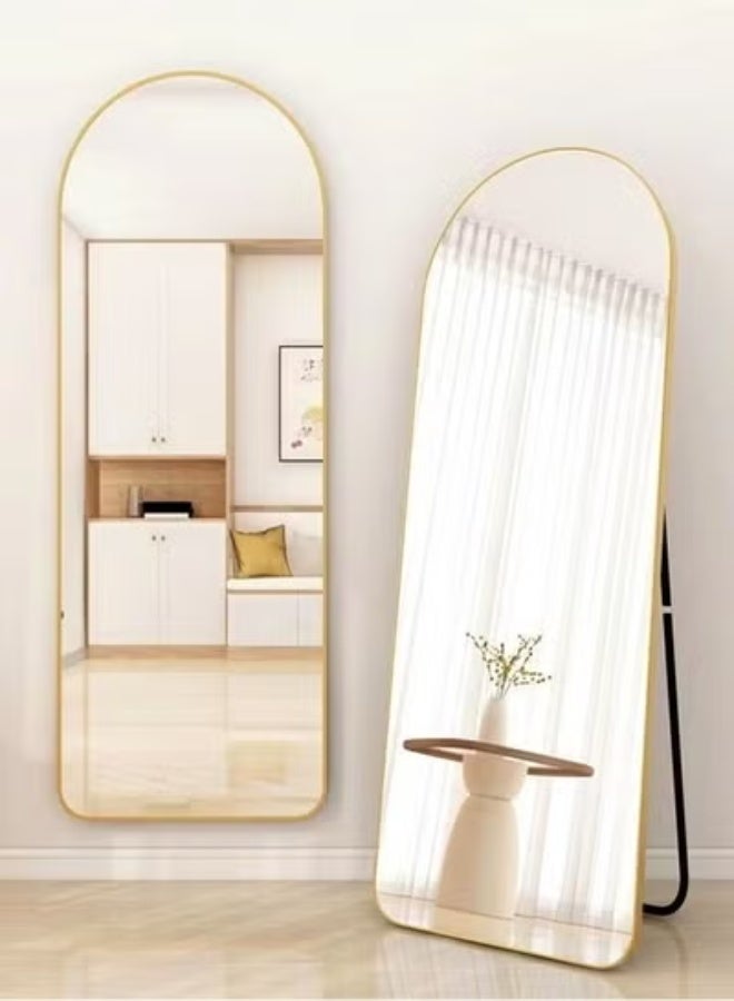 رافين مرآة متعددة الأغراض بتصميم إسكندنافي حديث مقوس، يمكن تعليقها أو ثنيها على الحائط، مرآة أرضية كبيرة لغرفة النوم، مرآة خلع الملابس، مرآة مثبتة على الحائط، زاوية مستديرة، إطار حديدي متين، مرآة زخرفية لغرفة المعيشة والمتاجر المنزلية، 80 × 180 سم - Image 2