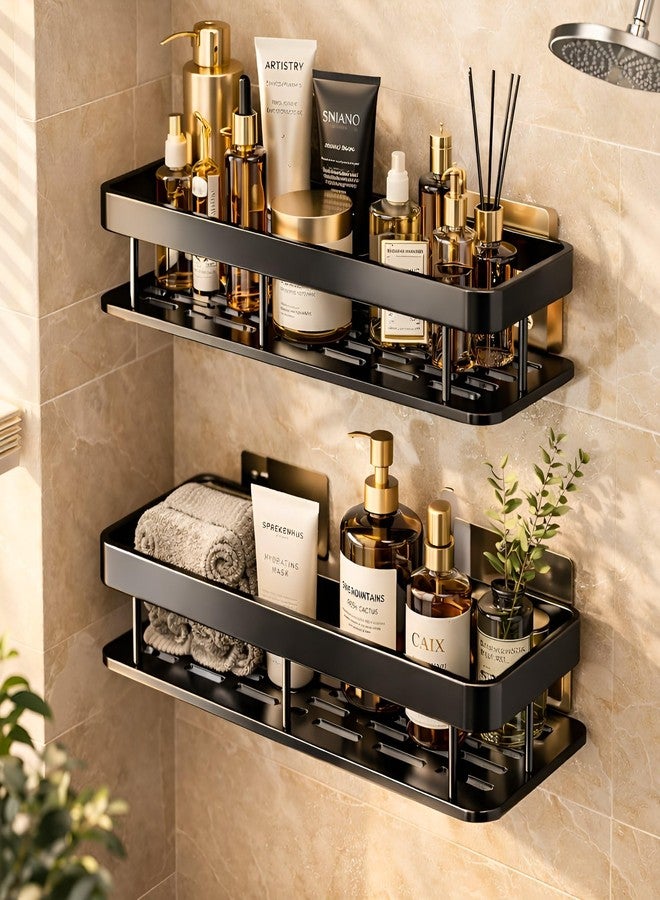 DALUCI Bathroom Shelf Without Drill for Wall | Self Adhesive Bathroom Organiser | Wall Mounted Bathroom Shelves Rack | Strong Adhesive Storage Organizer Stand (Black, Pack of 2) - Image 1