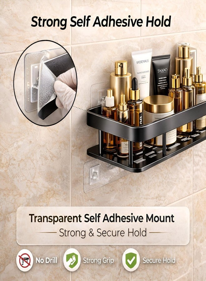 DALUCI Bathroom Shelf Without Drill for Wall | Self Adhesive Bathroom Organiser | Wall Mounted Bathroom Shelves Rack | Strong Adhesive Storage Organizer Stand (Black, Pack of 2) - Image 3