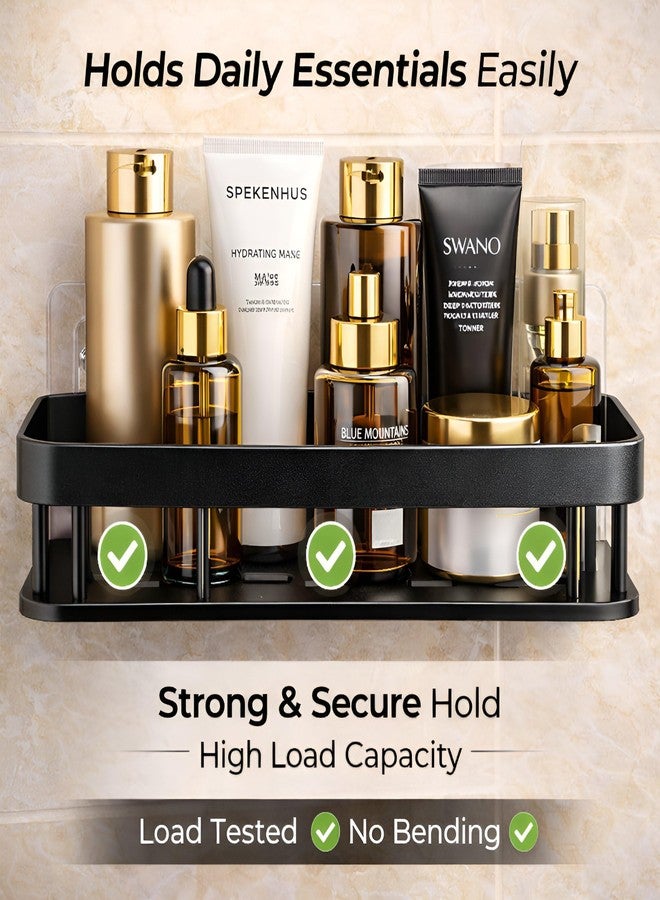 DALUCI Bathroom Shelf Without Drill for Wall | Self Adhesive Bathroom Organiser | Wall Mounted Bathroom Shelves Rack | Strong Adhesive Storage Organizer Stand (Black, Pack of 2) - Image 4