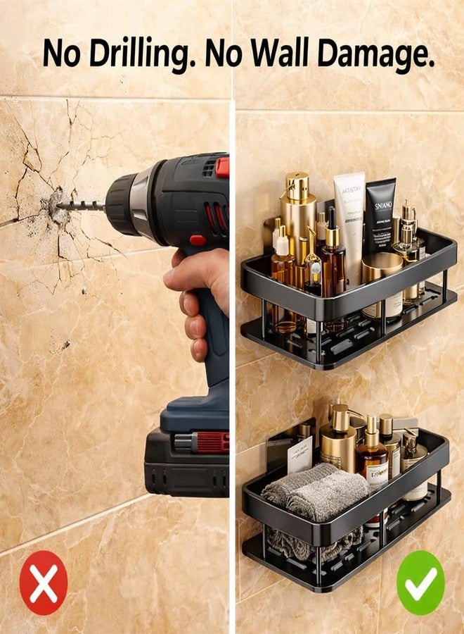 DALUCI Bathroom Shelf Without Drill for Wall | Self Adhesive Bathroom Organiser | Wall Mounted Bathroom Shelves Rack | Strong Adhesive Storage Organizer Stand (Black, Pack of 2) - Image 2