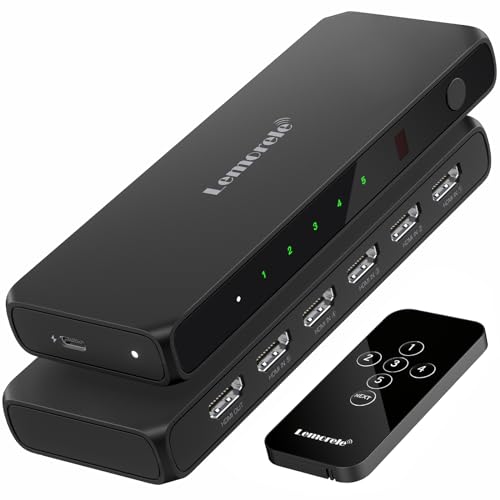 Lemorele HDMI Splitter HDMI Switch 5 in 1 Out, Lemorele 4K HDMI Switcher with Remote Controller (Batteries not Included) - Image 1