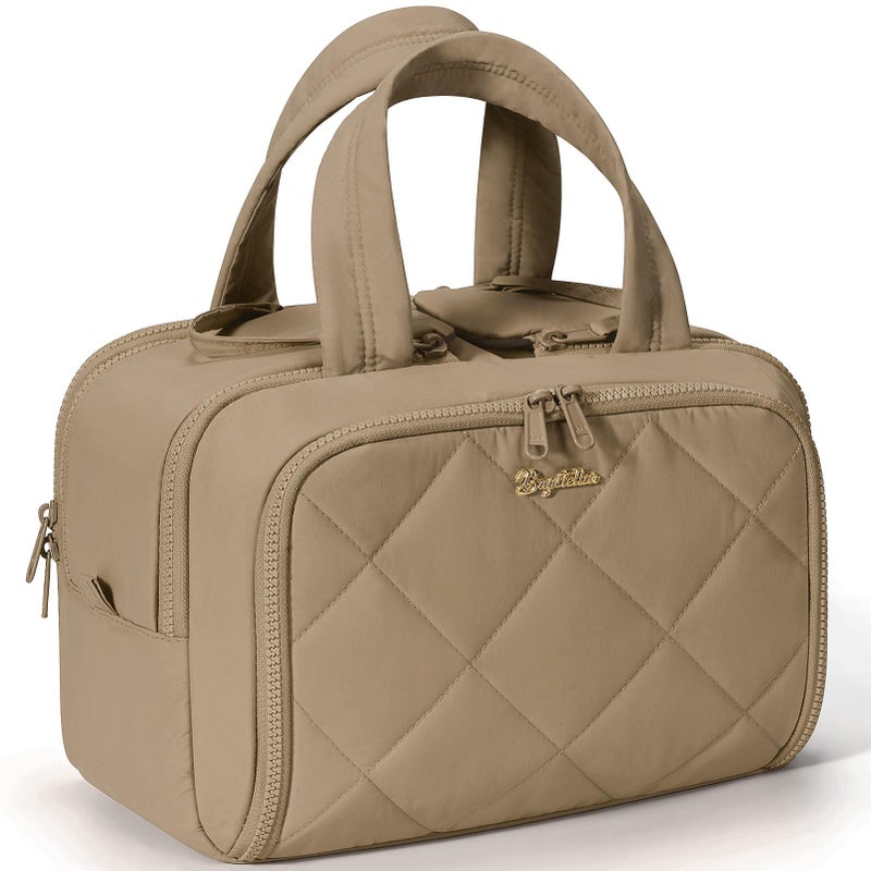 Bagstellar Travel Toiletry Bag Large Wideopen Puffy Toiletry Bag for Women Lightweight Quilted Makeup Bag Cosmetic Organizer with Handle Waterresistant Travel Essentials for Toiletries Accessories Khaki - Image 2