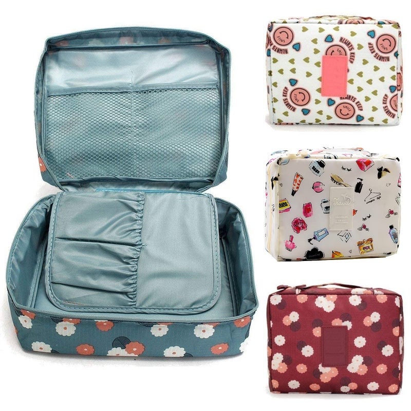 ERHETUS Multipurpose Travel Cosmetic Makeup Pouch | Nylon Multi Pockets Toiletry Bags & Travelling Pouches for Girls | Inner Ware Storage Organizer & Wash Bag for Women - White (Size: 21x16x08 cm) - Image 3