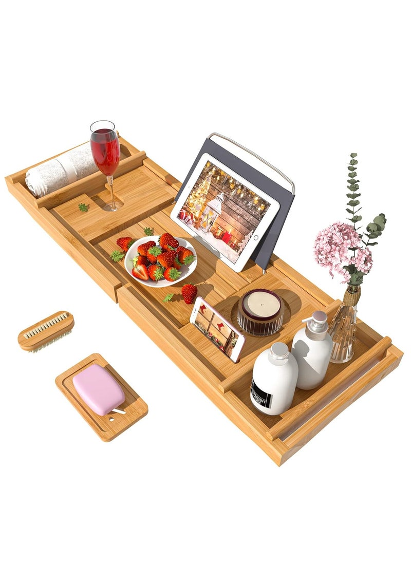 Sharpdo Bathtub Storage Tray - Bamboo Adjustable Bathroom Storage Tray for Luxurious SPA or Reading  - Image 1