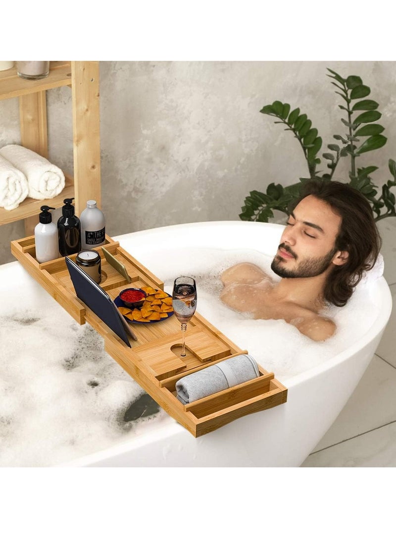 Sharpdo Bathtub Storage Tray - Bamboo Adjustable Bathroom Storage Tray for Luxurious SPA or Reading  - Image 3