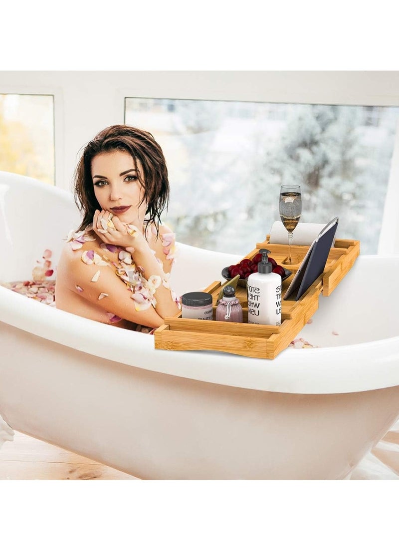 Sharpdo Bathtub Storage Tray - Bamboo Adjustable Bathroom Storage Tray for Luxurious SPA or Reading  - Image 2