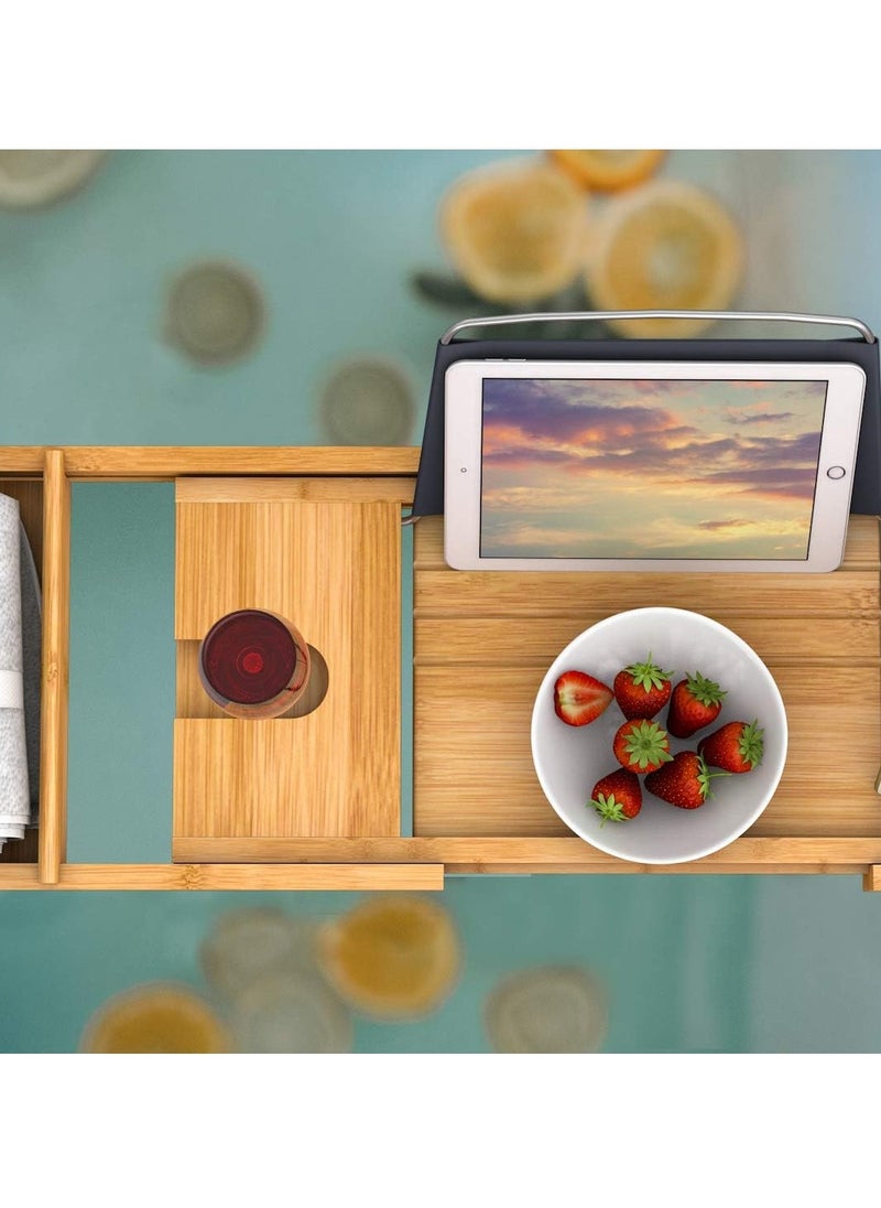 Sharpdo Bathtub Storage Tray - Bamboo Adjustable Bathroom Storage Tray for Luxurious SPA or Reading  - Image 4