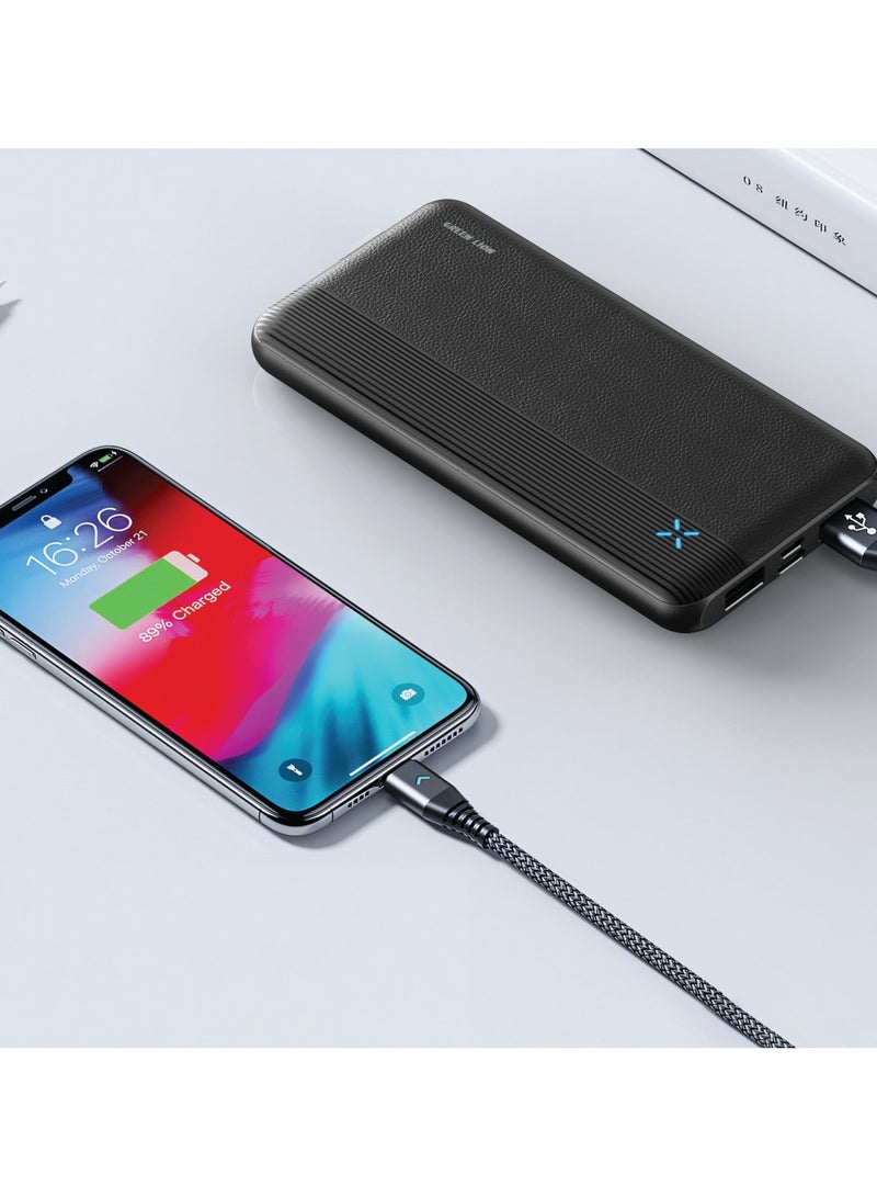 GREEN LION 10000 mAh Milos Power Bank / PD20W Fast Charging Powerbank 10000mAh / LED Indicator / Charge Multiple Devices / Micro/USB-A/USB-C Port / Compact & Slim Design / Lithium Polymer Battery Type - Black - Image 2