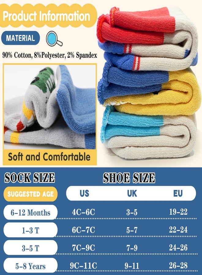Sandsuced Toddlers Kids Grips Socks Warm Thermal Winter Thick Baby Boys Infants Anti Slip Non Skid Ankle Crew Funny Cartoon Gift Cotton Socks with Grippers 9 Pairs Stocking Stuffers(Puppy & Car,3-5 T) - Image 3