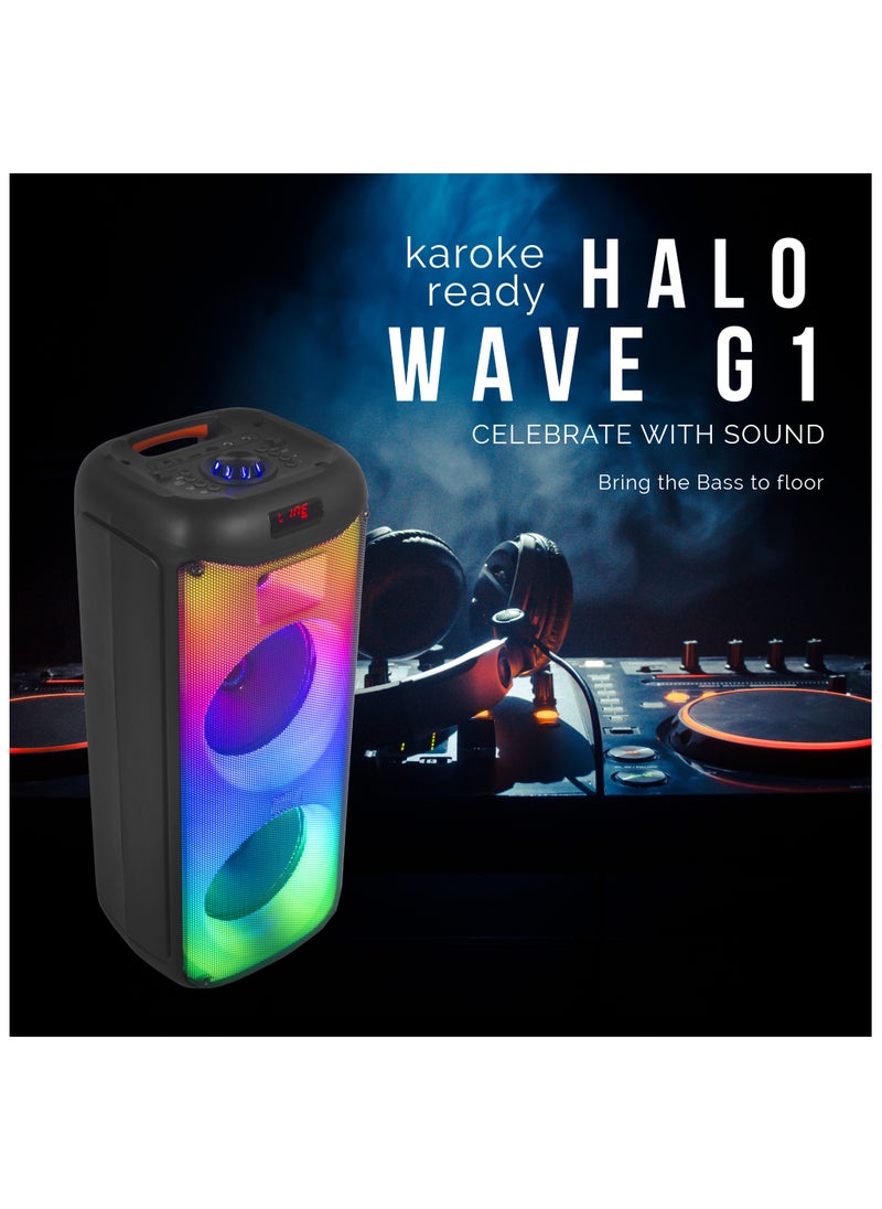 STAR TRACK Star Track HALO WAVE G1 – 80W TWS Bluetooth Speaker System | Dual 8" Bass Drivers, 1" Tweeter, Wireless Mic, FM Radio, Flame Light Modes, USB/TF/AUX/DC  - Image 2