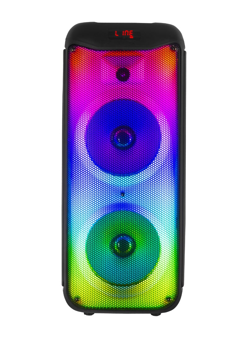 Star Track HALO WAVE G1 – 80W TWS Bluetooth Speaker System | Dual 8" Bass Drivers, 1" Tweeter, Wireless Mic, FM Radio, Flame Light Modes, USB/TF/AUX/DC - Image 1