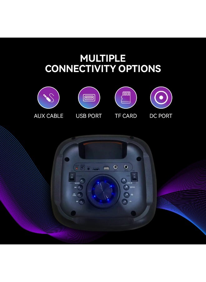 Star Track HALO WAVE G1 – 80W TWS Bluetooth Speaker System | Dual 8" Bass Drivers, 1" Tweeter, Wireless Mic, FM Radio, Flame Light Modes, USB/TF/AUX/DC - Image 3