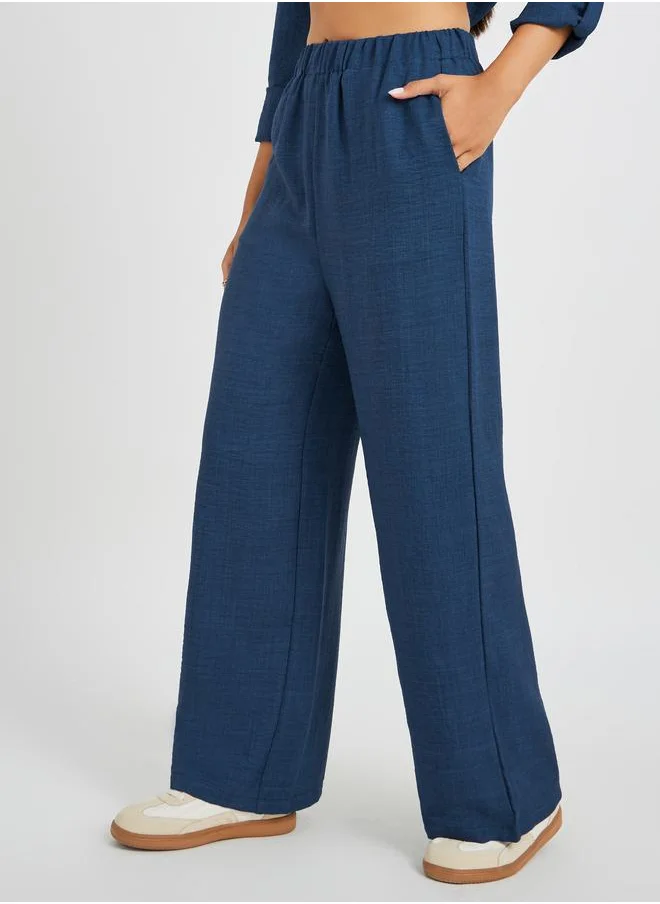 ستايلي Styli Solid Elasticated Waistband Wide Leg Pants