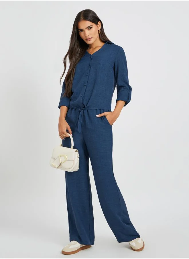 ستايلي Styli Solid Elasticated Waistband Wide Leg Pants