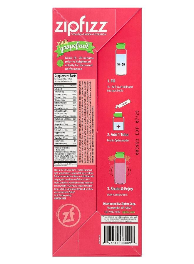 Zipfizz Energy Drink Mix Pink Grapefruit 20 Tubes 0.39 oz (11 g) Each - Image 2